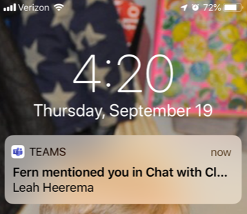 cell phone teams notification 